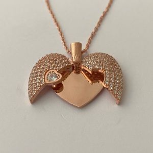 925 Silver double heart cz initial necklace 14k rose gold plated